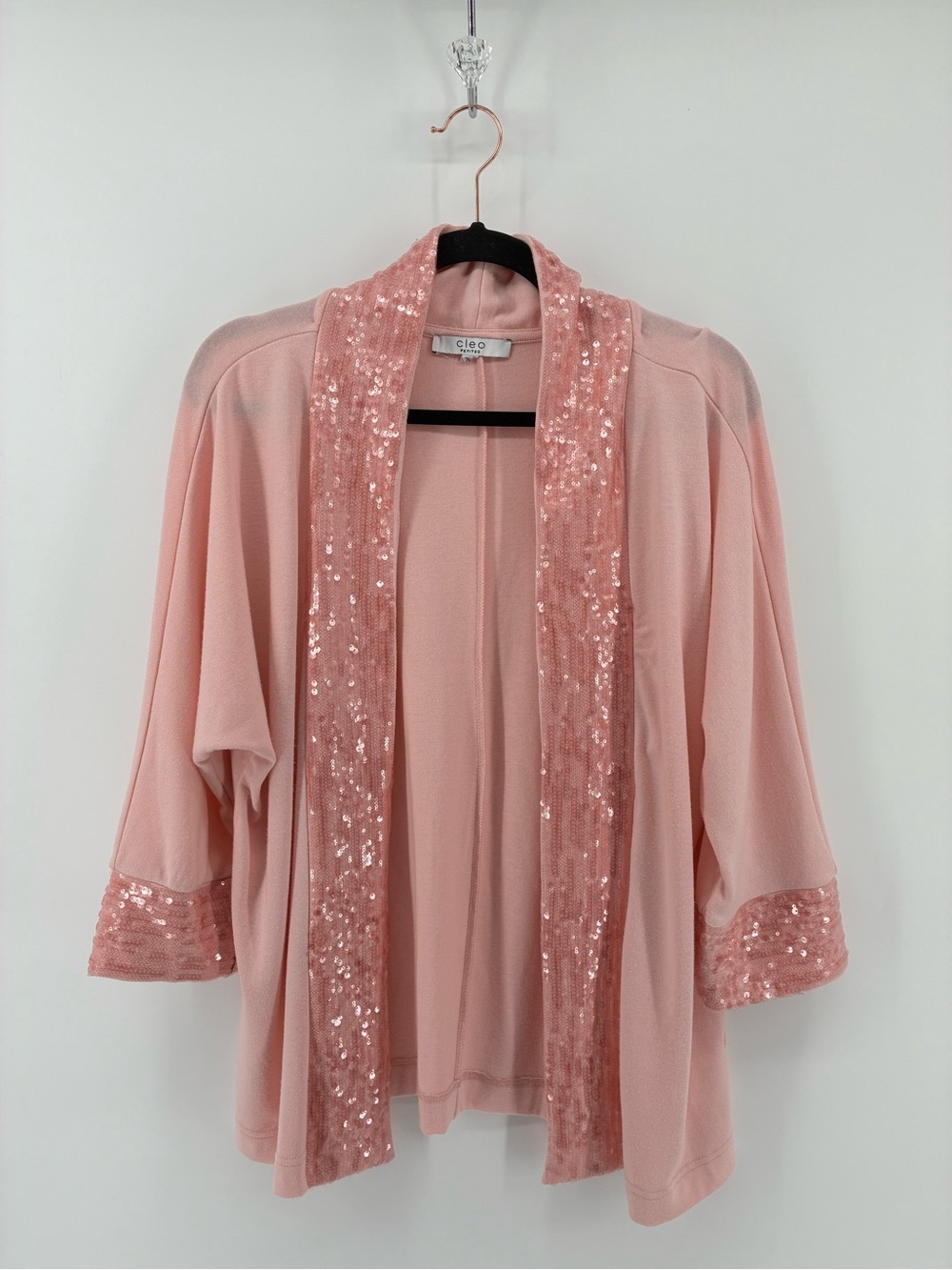 Cleo Dusty Pink Sequin Trim Open Front Kimono